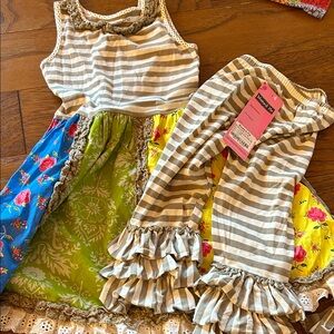 Mustard Pie Striped and Floral Kids Dress Set